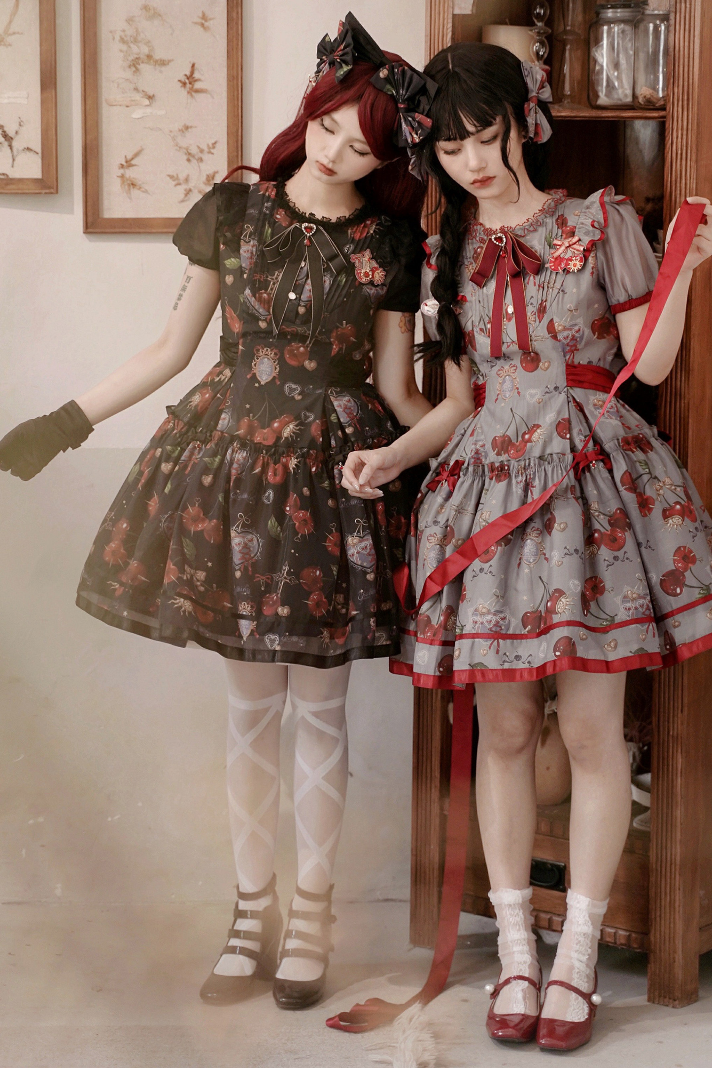Retro Antique Cherry Sweet Lolita Dress + Jumper Skirt