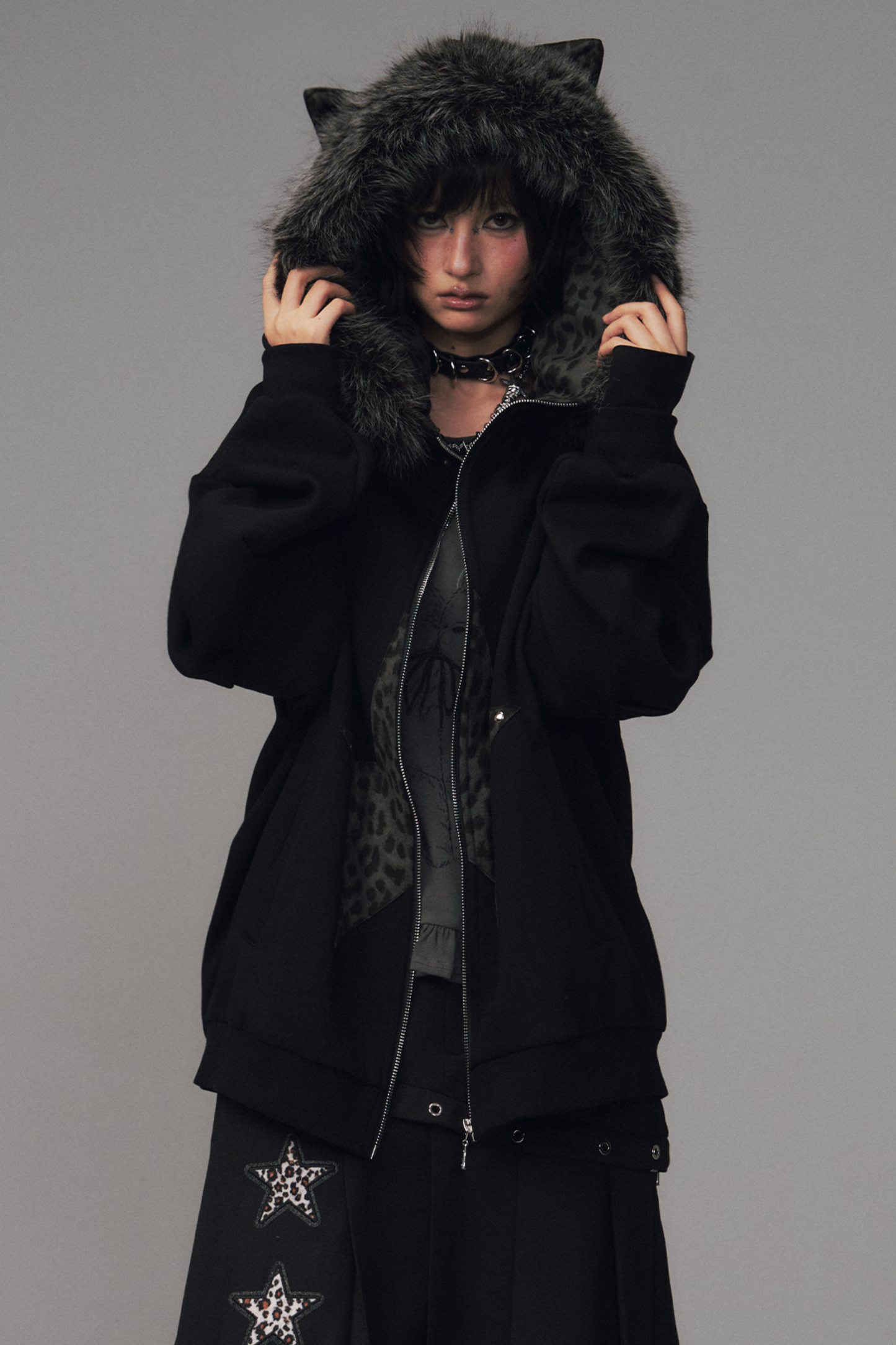 Leopard Print Fur Collar Jacket