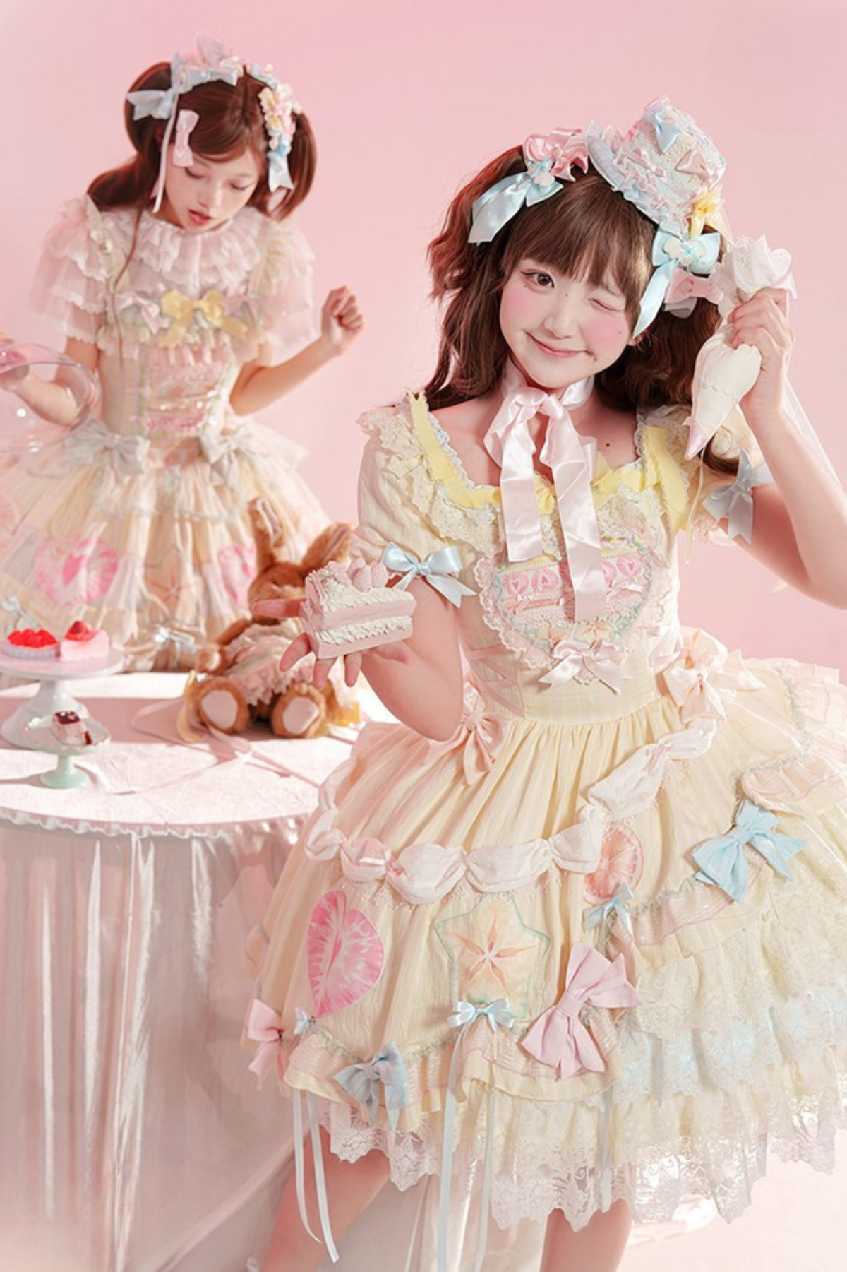 Slice Cake Gorgeous Lolita Dress + Jumper Skirt + Headband + Clip + Hat