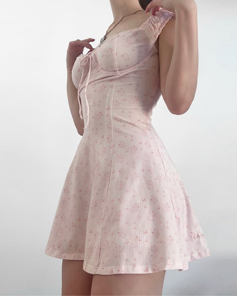 Spring Fresh Slim-fitting Suspender Mini Coquette Dress