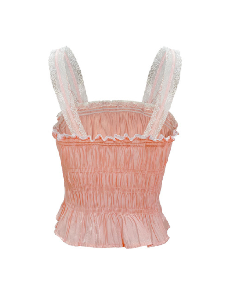 Lace Satin Design Tank Pink Corset Top