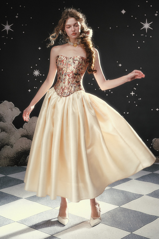 Antique Corset Top + Satin Flare Skirt