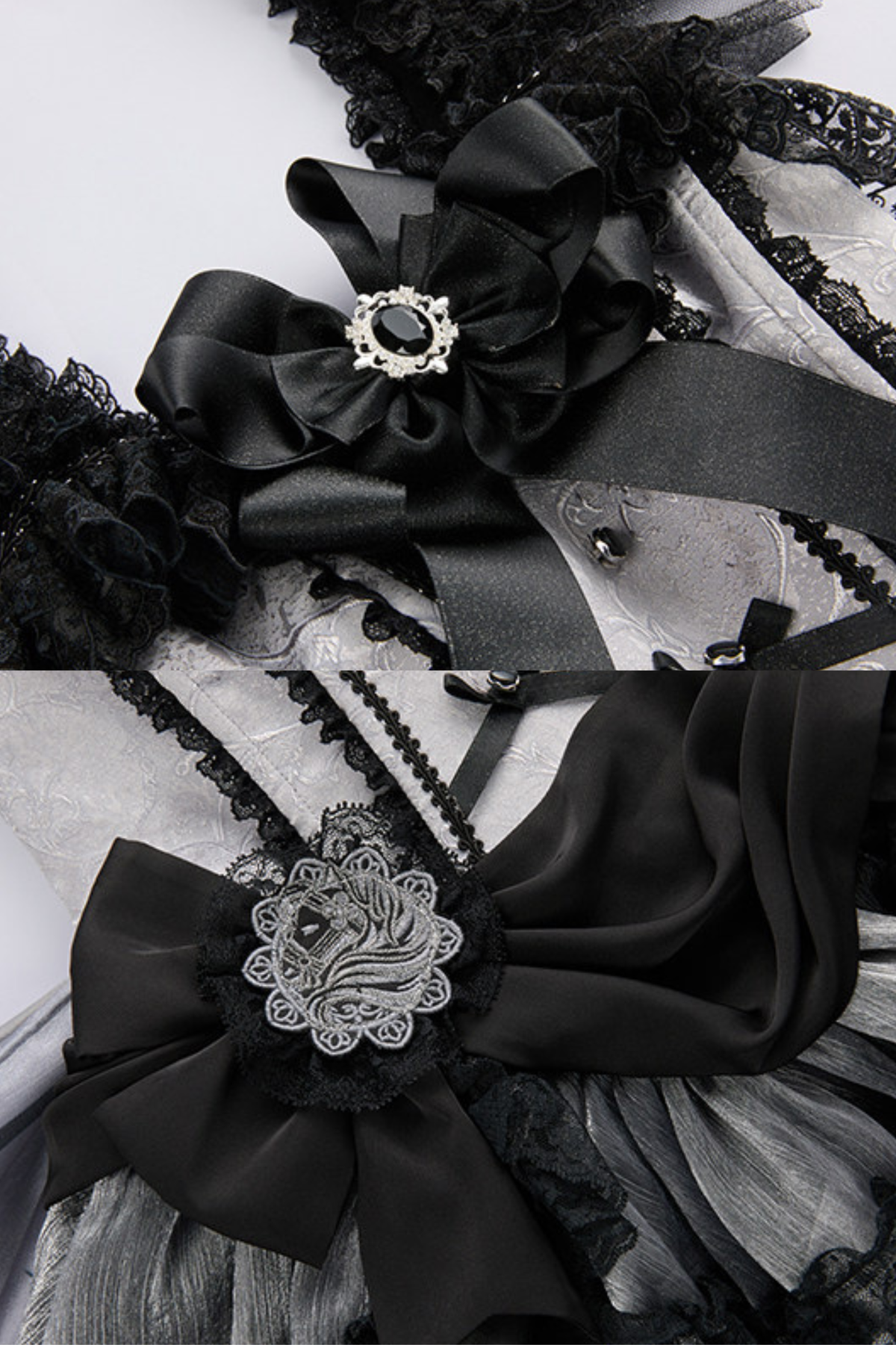【Reservation Deadline February 28】Dark Silver Lace Lolita Dress + BNT + Neck Accessories