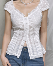 Load image into Gallery viewer, French Jacquard Puff-sleeve Coquette Shirts
