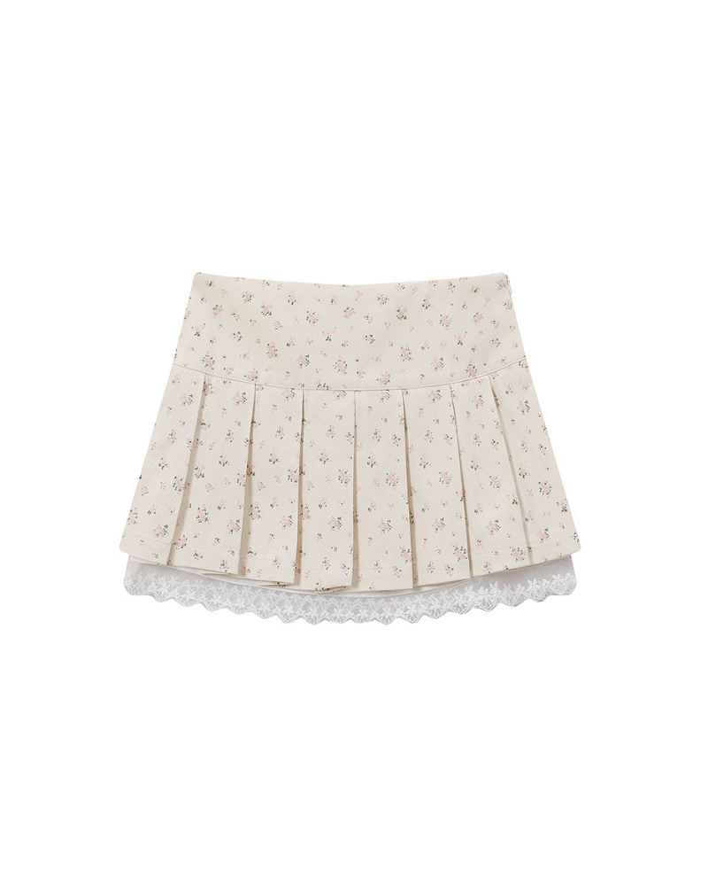 College Style Lace Mini Bow Pleated Skirt