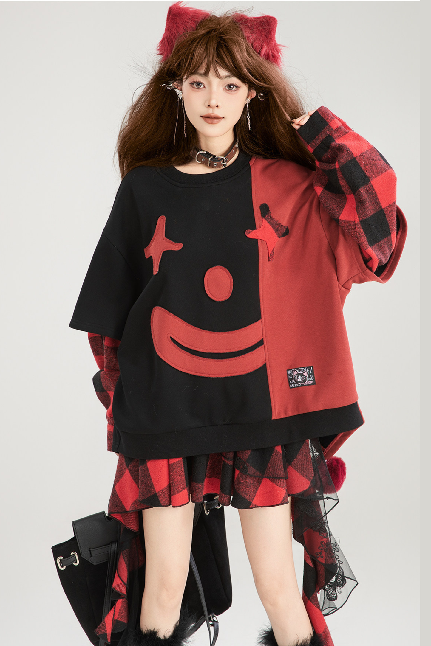 Playful Color Devil Loose Block Top + Checkered Skirt
