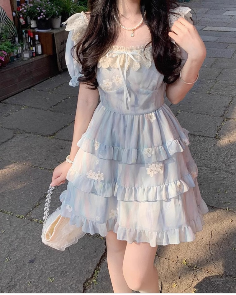 Fairy Blue Floral Princess Coquette Floral Dress – By Coquette