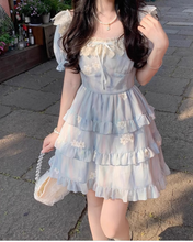 Load image into Gallery viewer, Fairy Blue Floral Princess Coquette Dress
