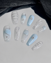 Load image into Gallery viewer, Blush Blue Gilt Handmade Fresh Wearable Nails
