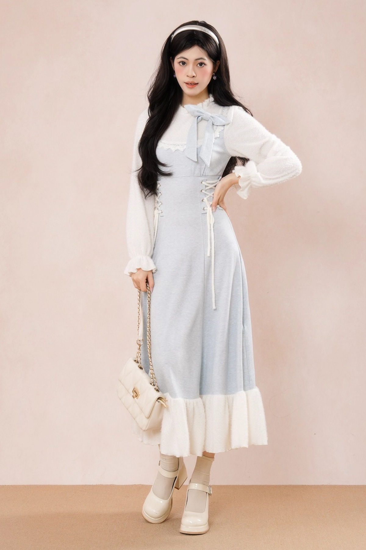 French Blue Ruffle Dress