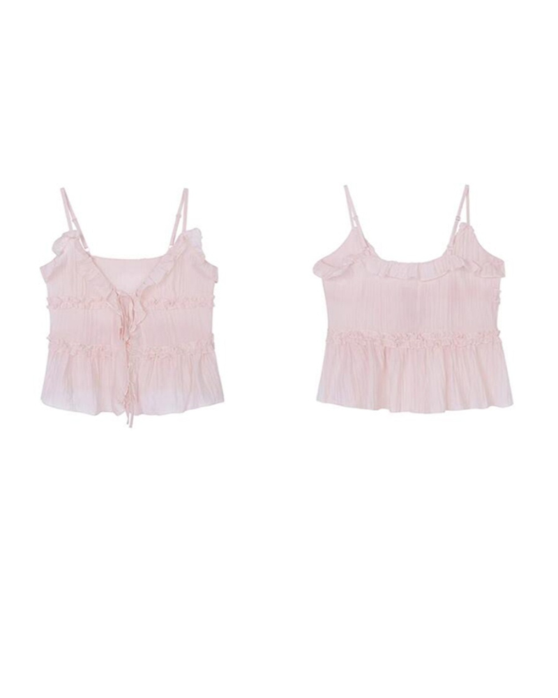 Pink Layered Lace Translucent Sweet Coquette Top