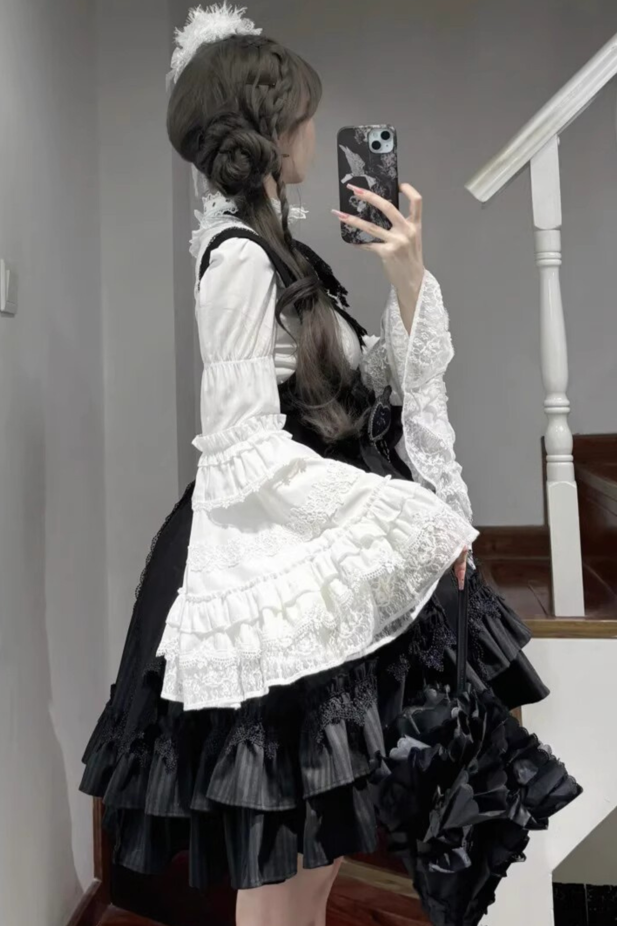 Gothic Lace Trumpet Sleeve Blouse