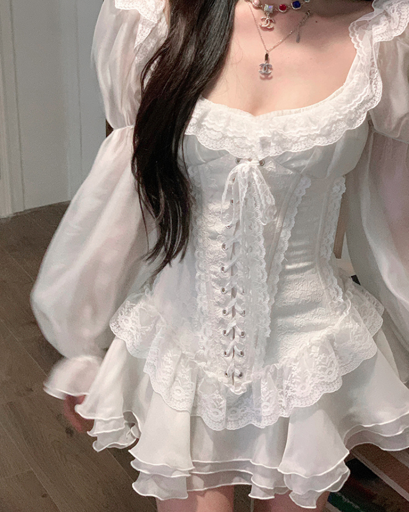 Vintage White Puff Sleeve Princess Coquette Dress