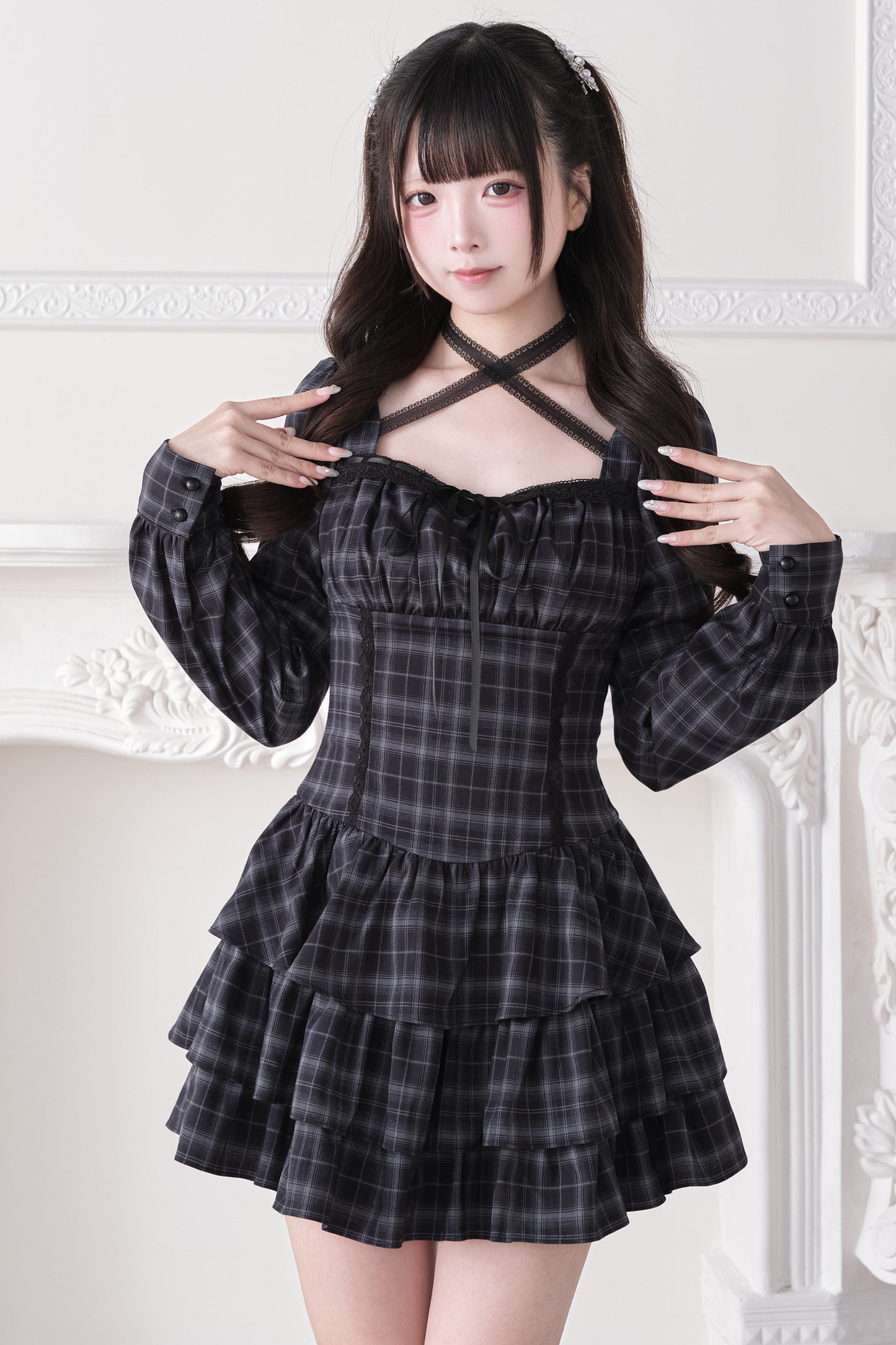 Striped Plaid Lace Dress