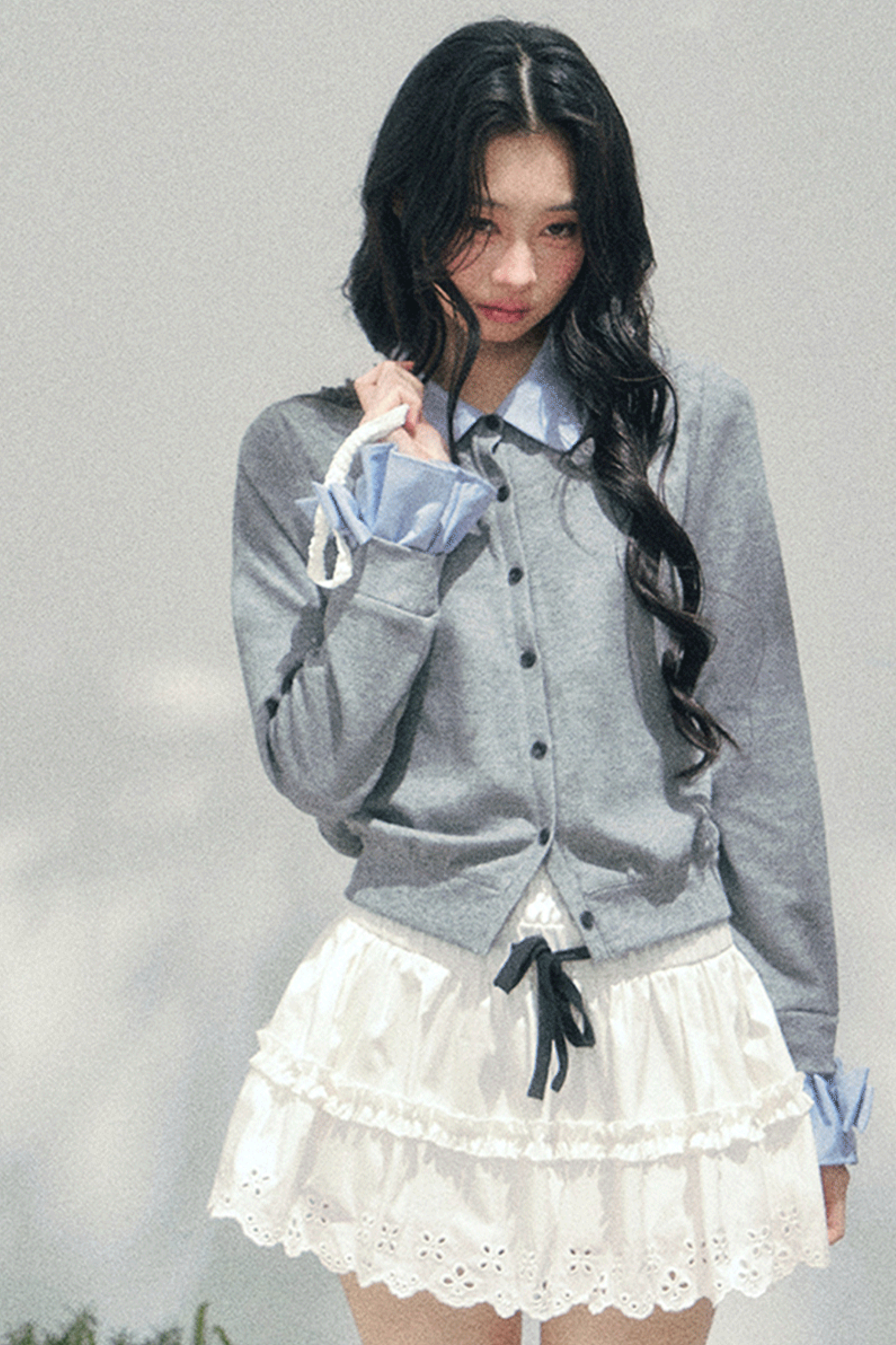 French Faux Two-Piece Polo Sweater