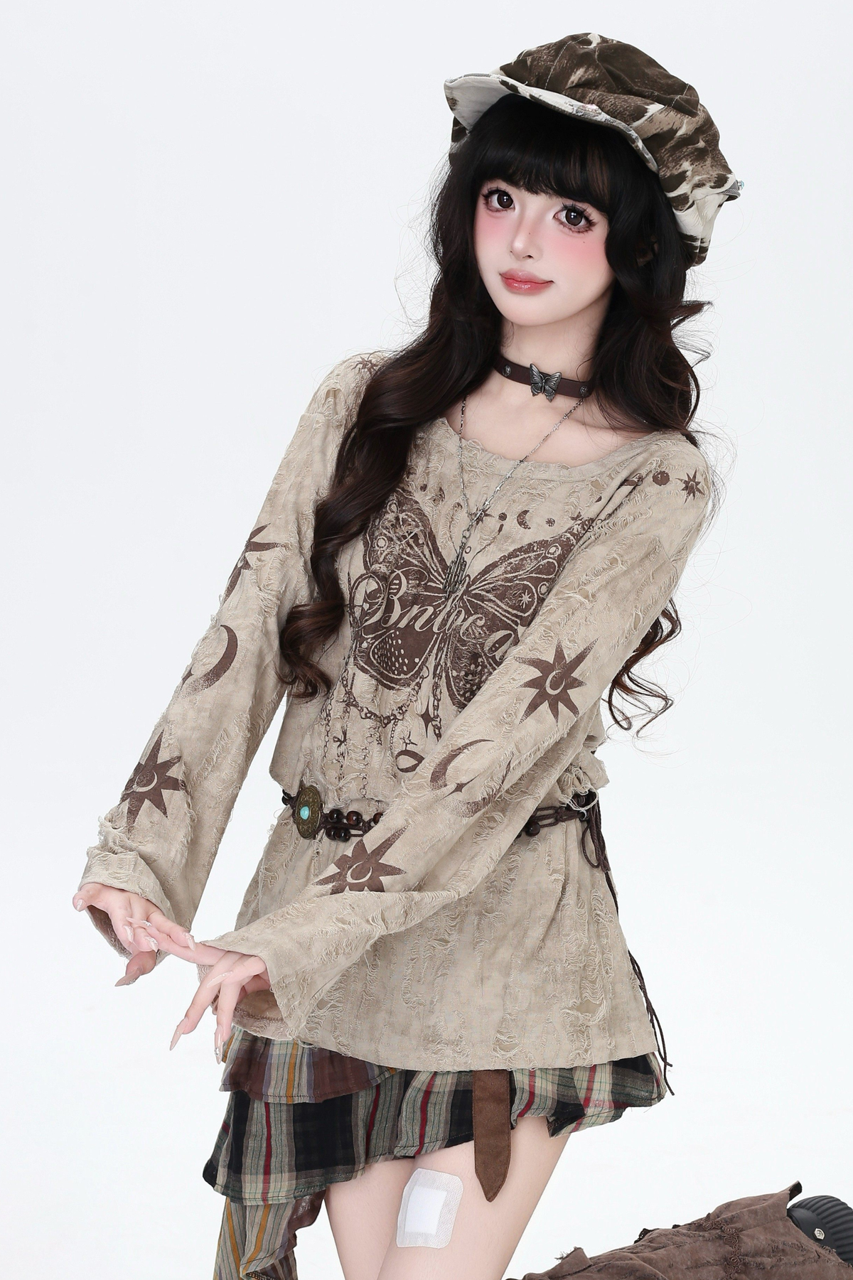 Butterfly Print Ripped Cover-Up Top