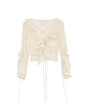 Load image into Gallery viewer, Mesh Clear Ruffle Long-sleeved Coquette Top
