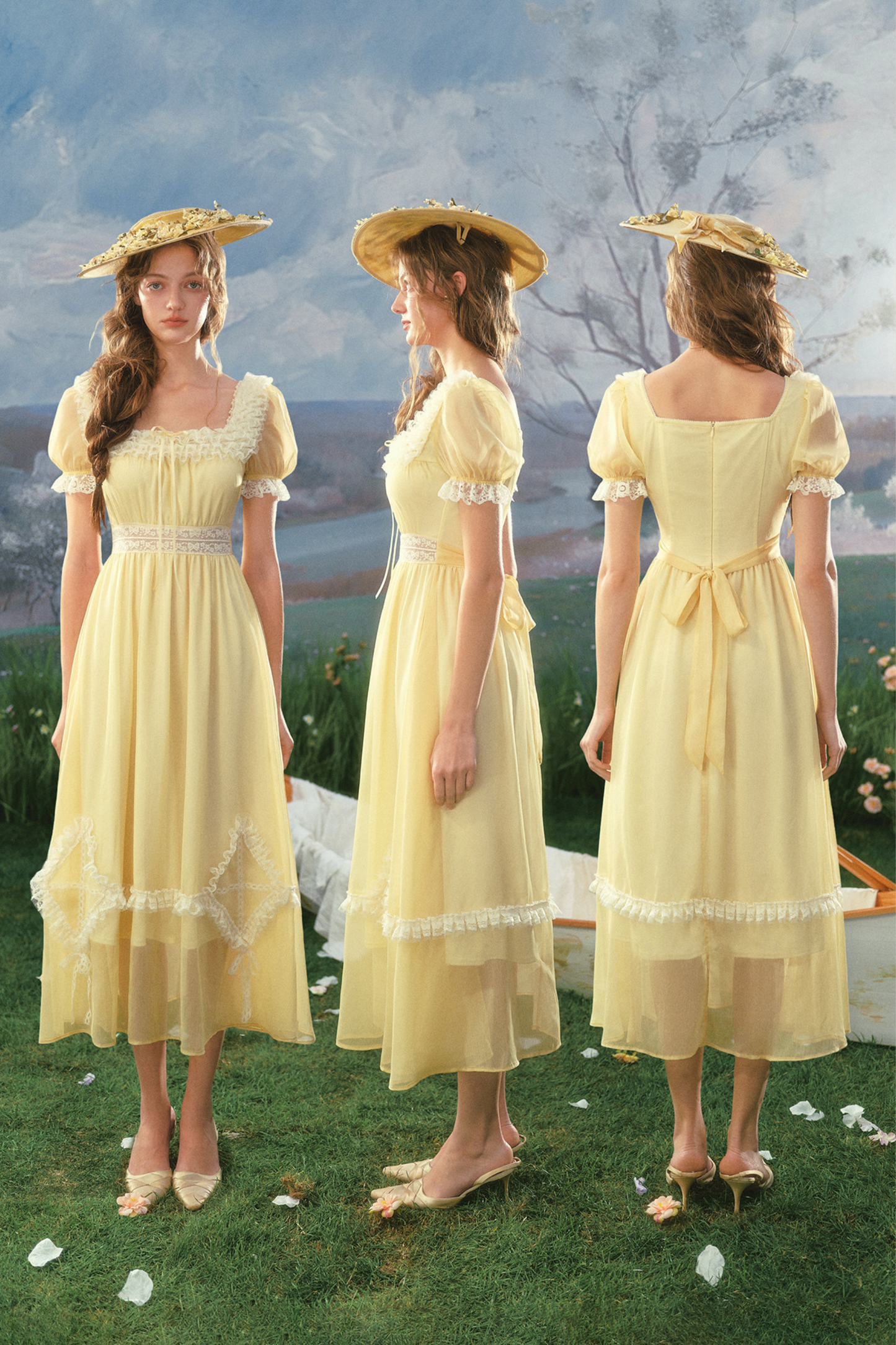 Lace Yellow Retro Long Dress