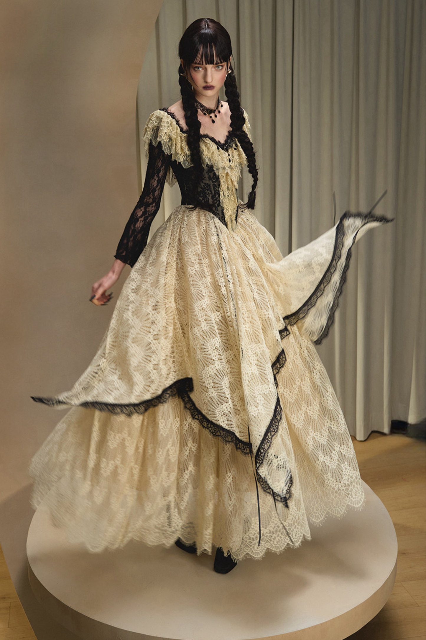 Lace Maid Retro Waist French Dress