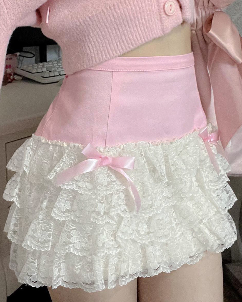 Sweet Bow Lace Cake Skirt