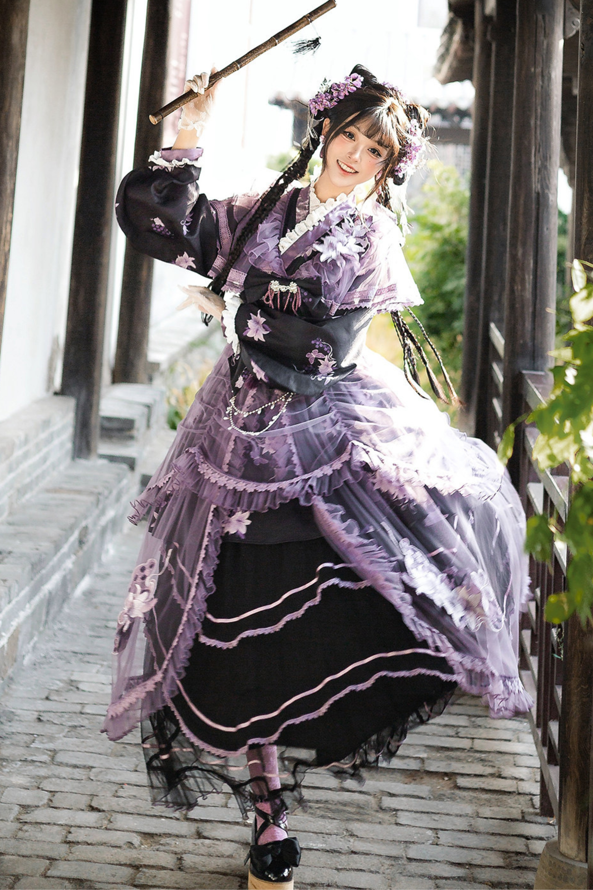 Purple Silk Cross Collar Dress