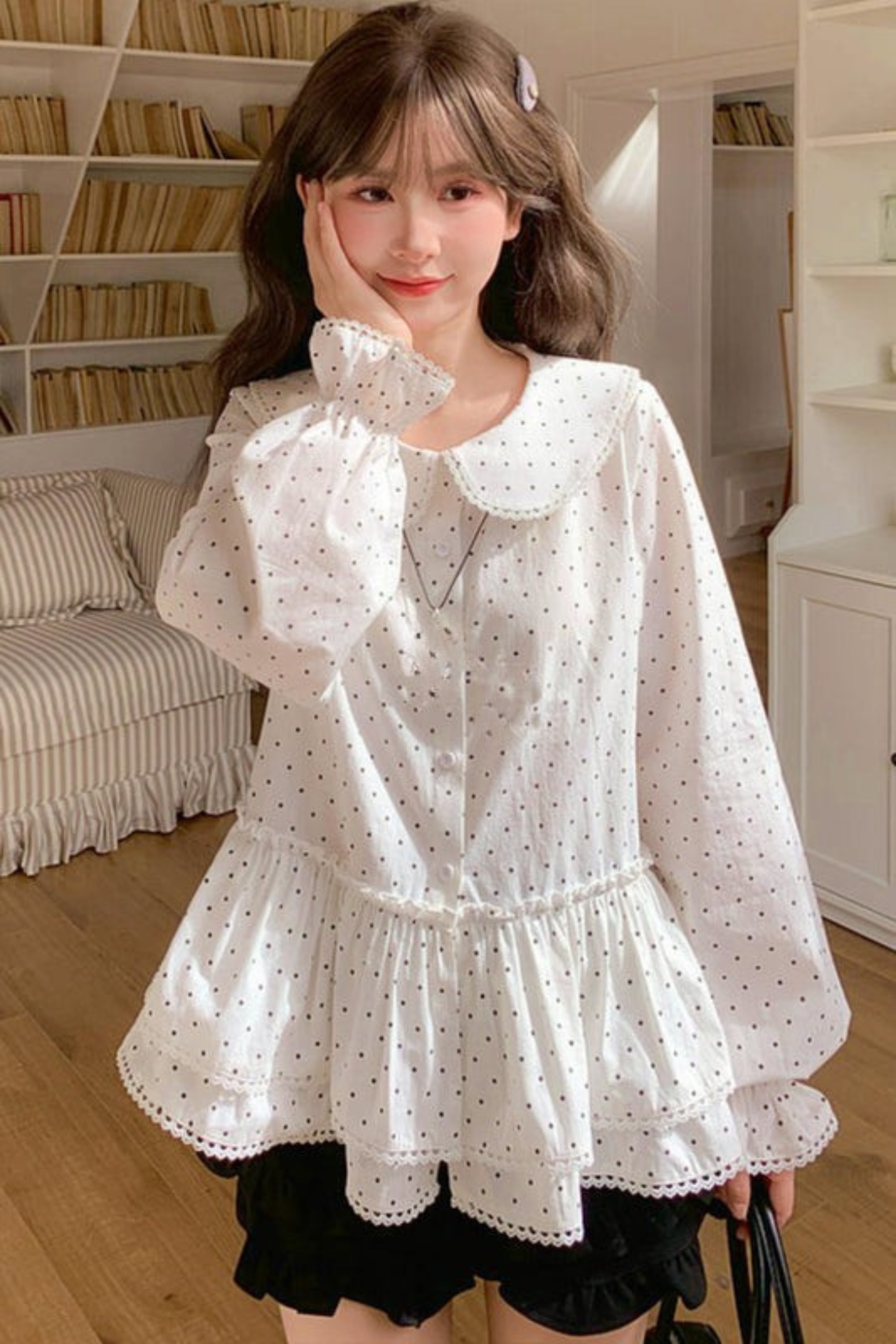 Pure Cotton Polka Dot Blouse