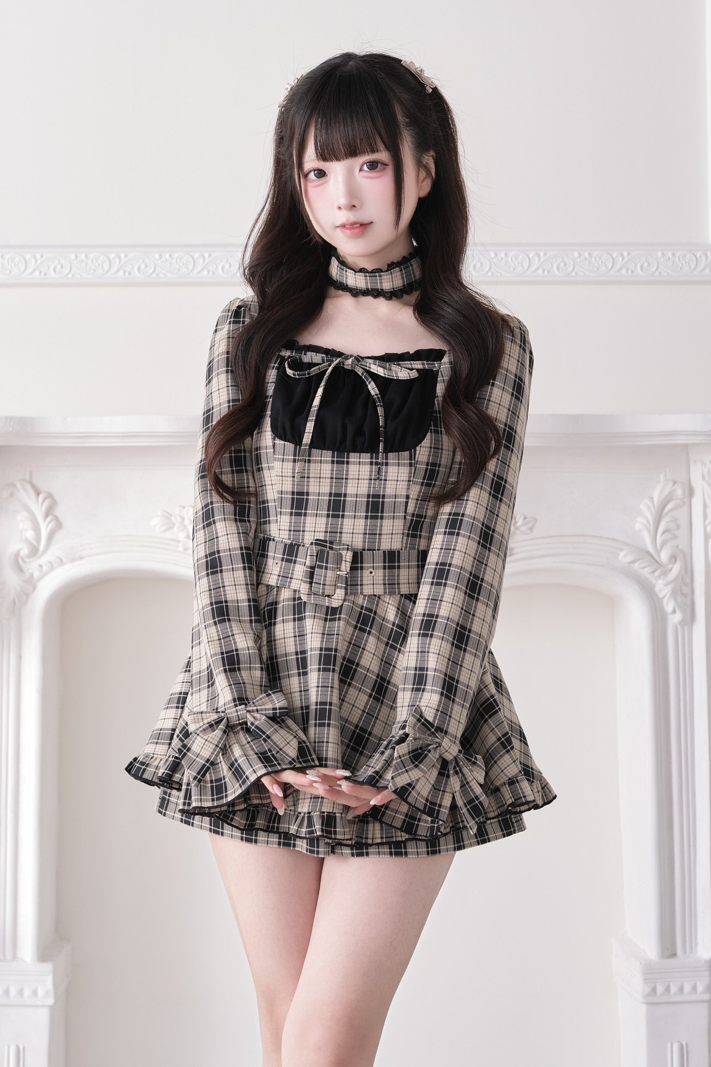 Check Ribbon Lace Dress