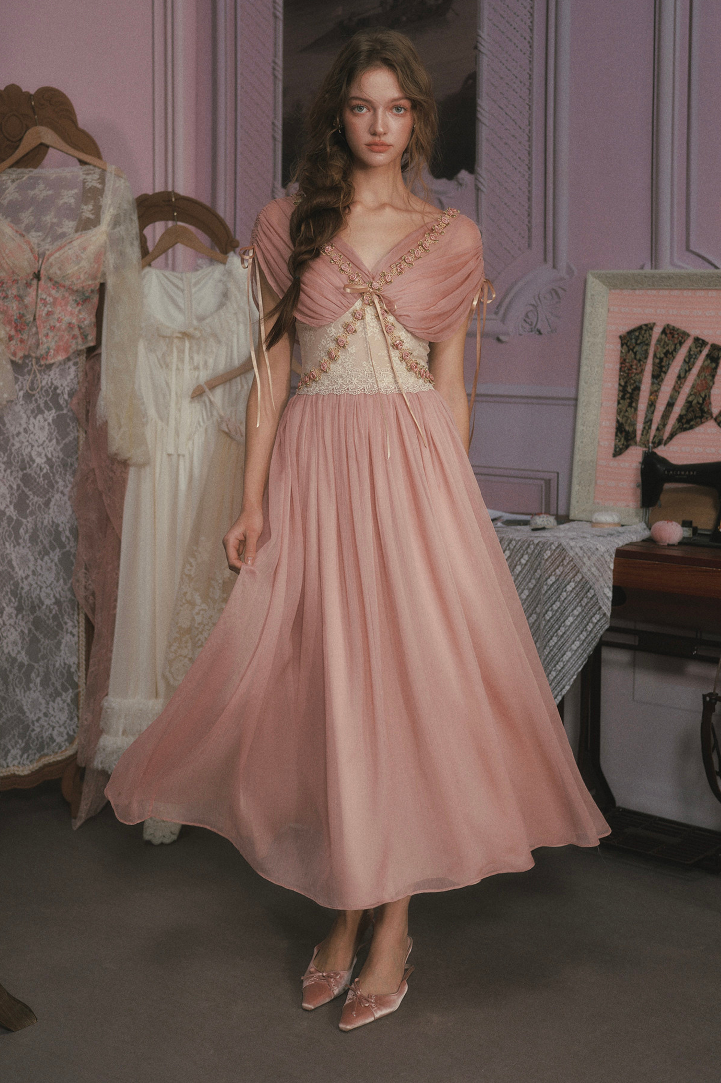 Lace Maid Rose Retro Long Dress
