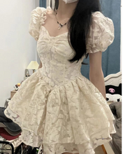 Load image into Gallery viewer, Jacquard Vintage Puff Sleeve Princess Mini Coquette Dress
