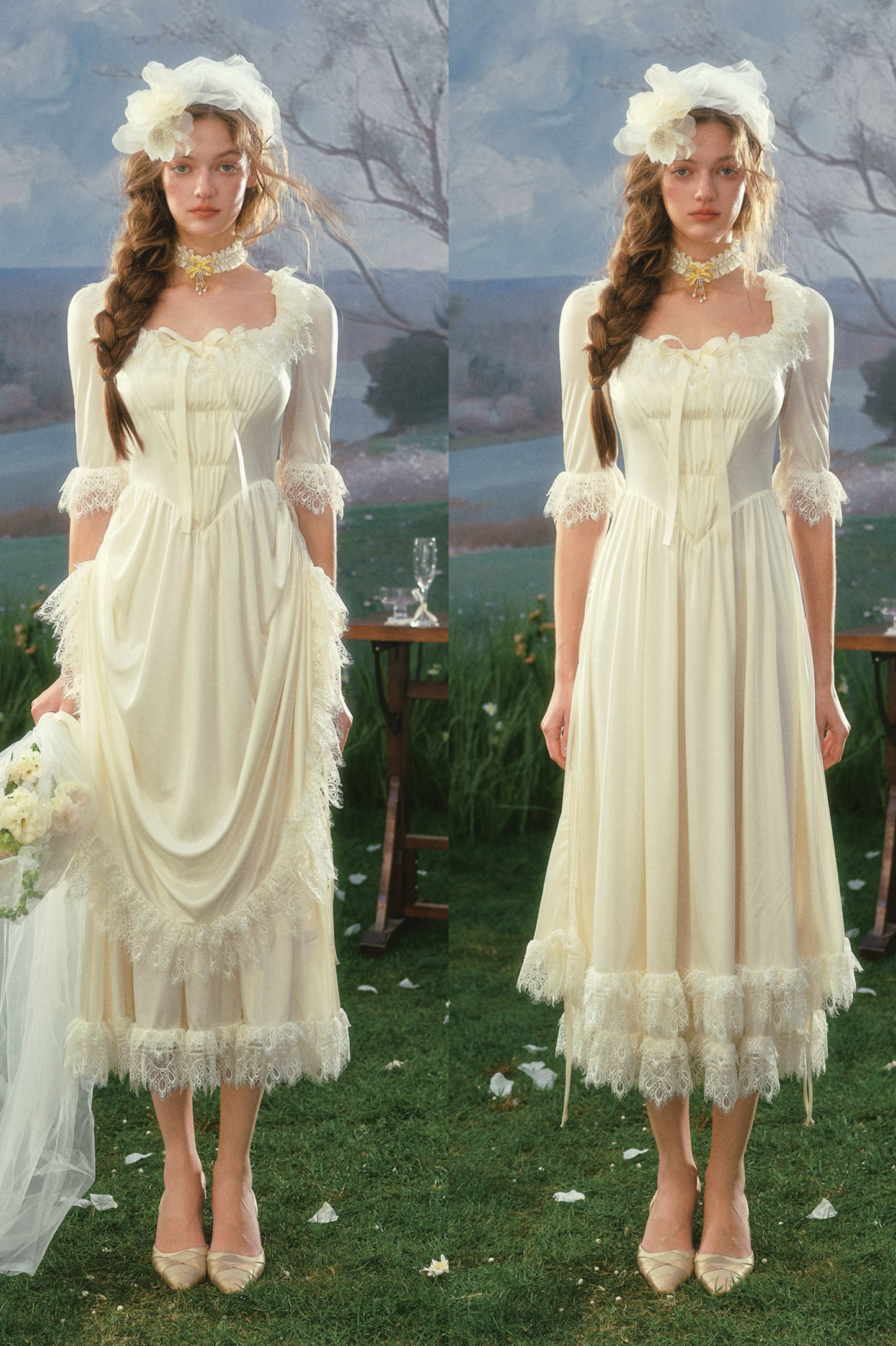 French Retro Satin Wedding Dress