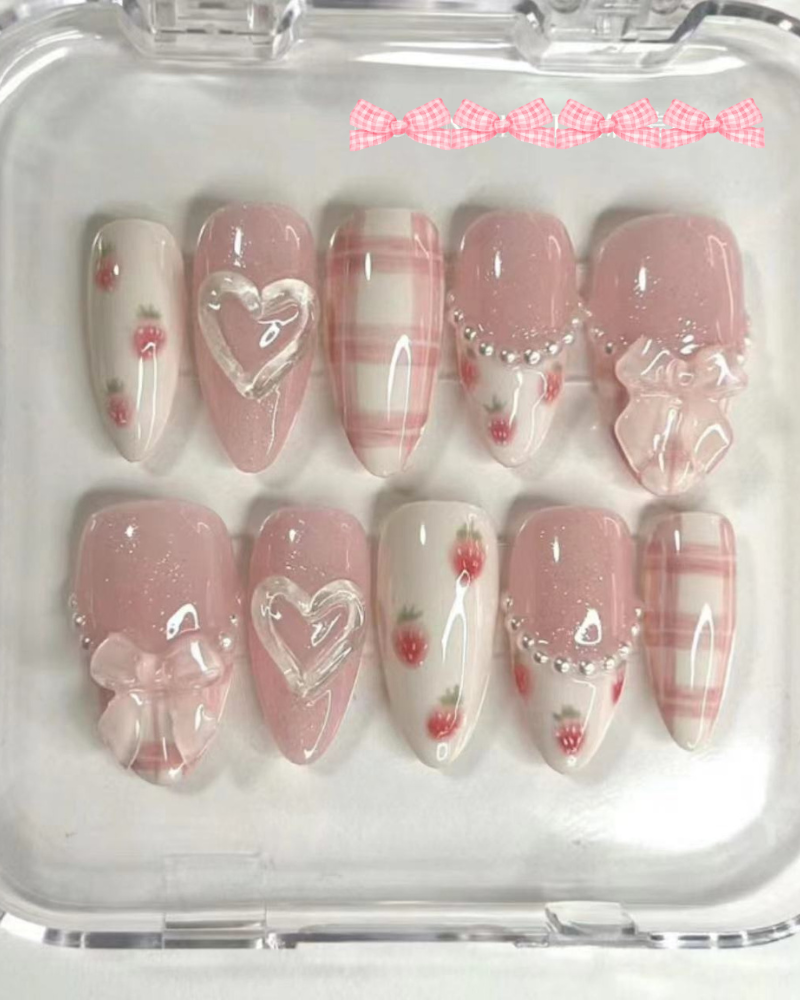 Sweet Steel Beads Plaid Hand-customized Removable Nails