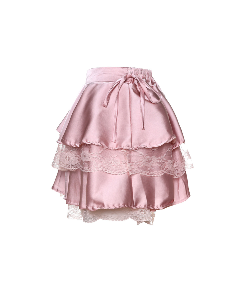 Sweet Lace Acetate Satin Puffy Skirt