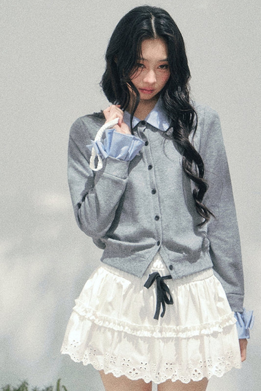 French Faux Two-Piece Polo Sweater