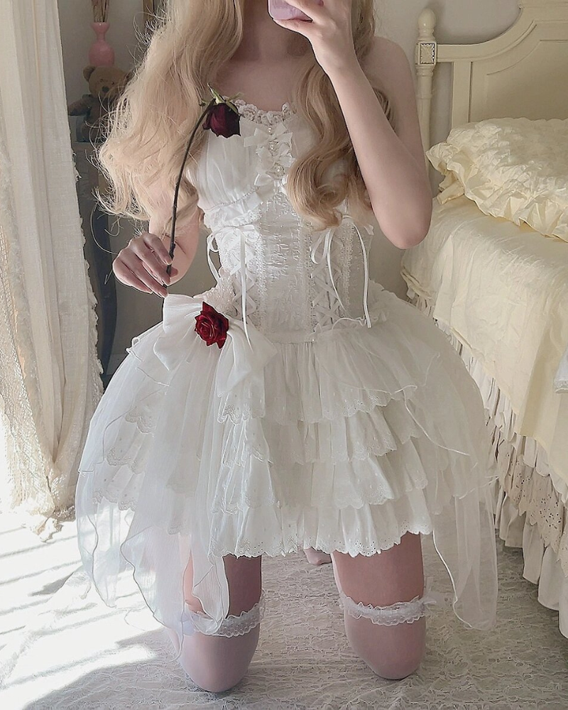 Vintage Rose Fluffy Ballet Mini Coquette Dress