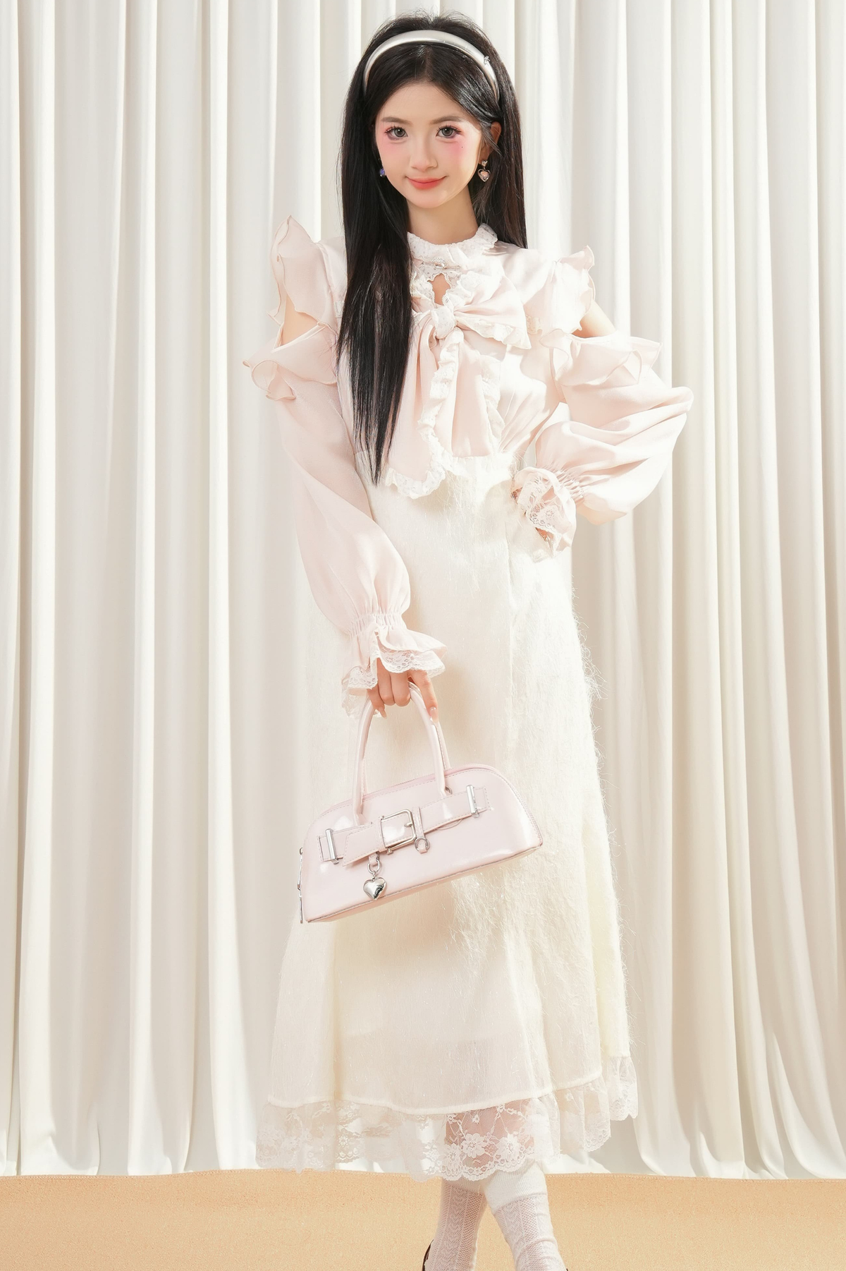 Beige Off-Shoulder Ruffle Dress