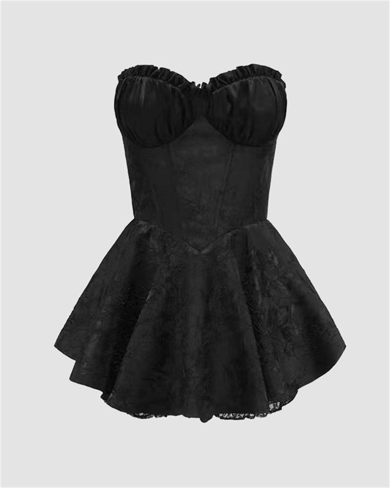 Satin Jacquard Ballet Mini Coquette Dress Black