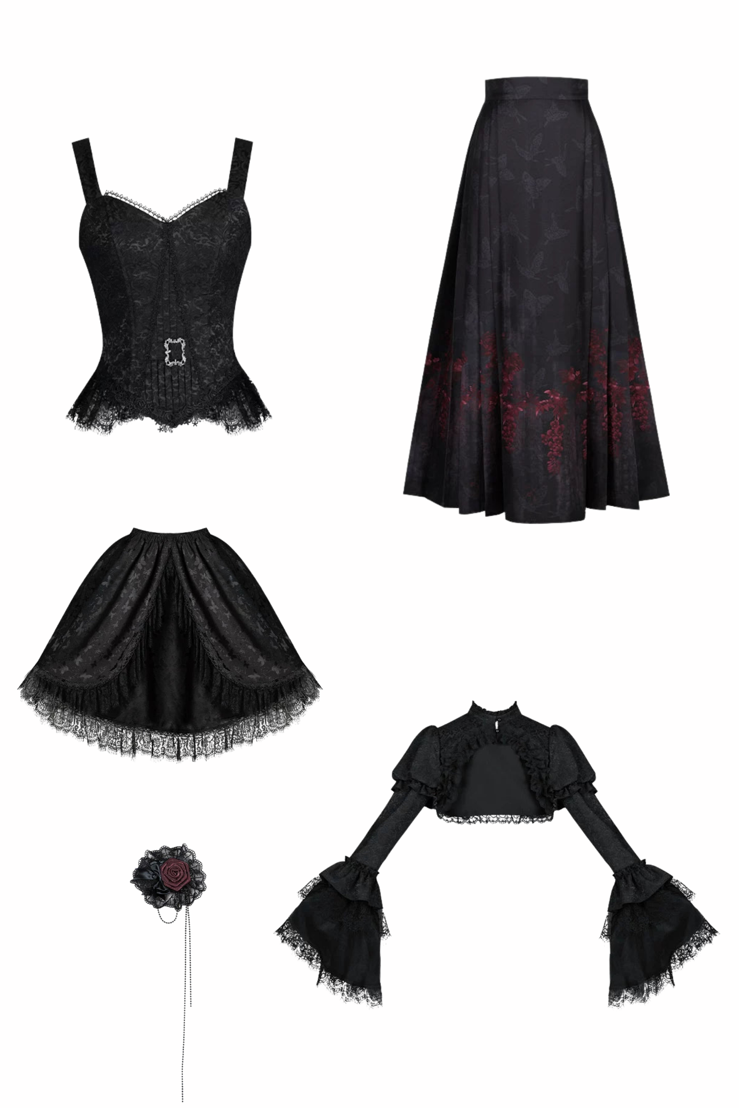Gothic Corset Tops + Short Coat + Horse + Curtain + Skirt + Flower + Bonnet