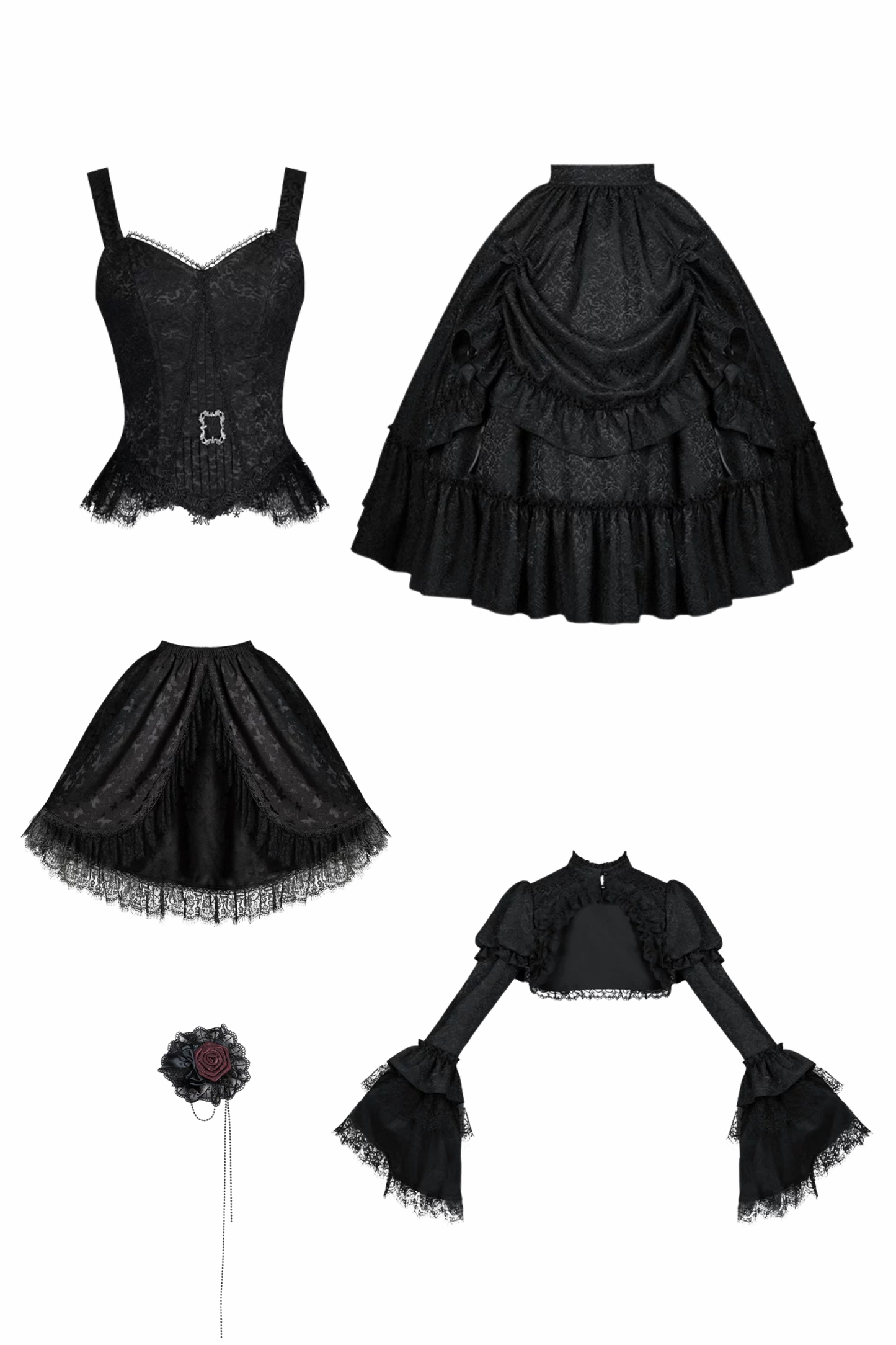 Gothic Corset Tops + Short Coat + Horse + Curtain + Skirt + Flower + Bonnet