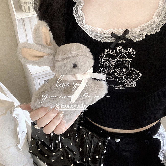 Lace Bow Cat Puff-sleeve Top