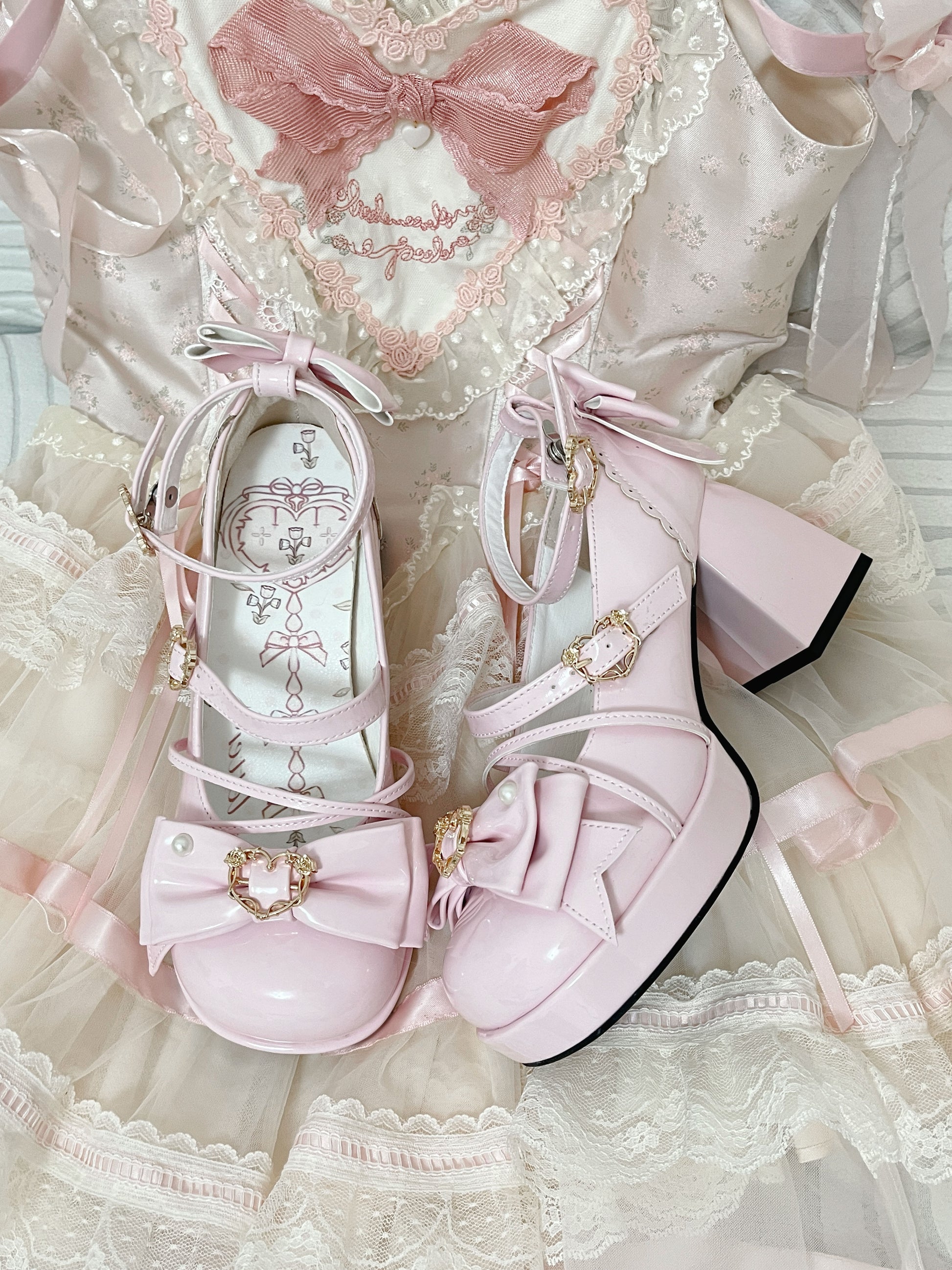 Chanson Cream Bows Lolita Shoes
