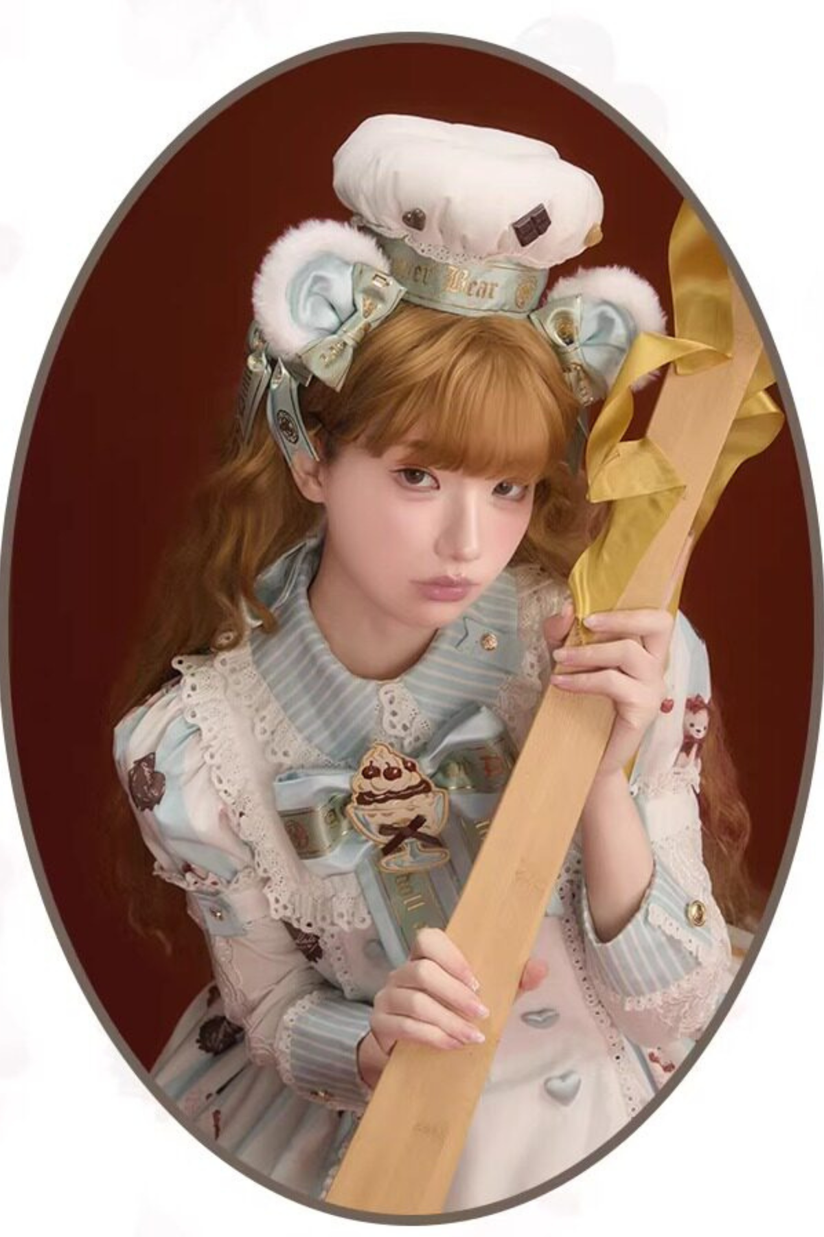 Antique Bear Chef Lolita Dress + Apron + Sleeves + Headband + Brooch + Hair Clip + Hat