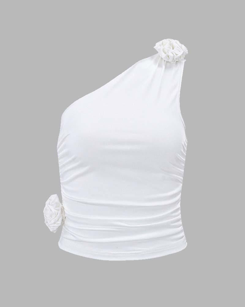 Blooming Asymmetrical Cami Coquette Top White