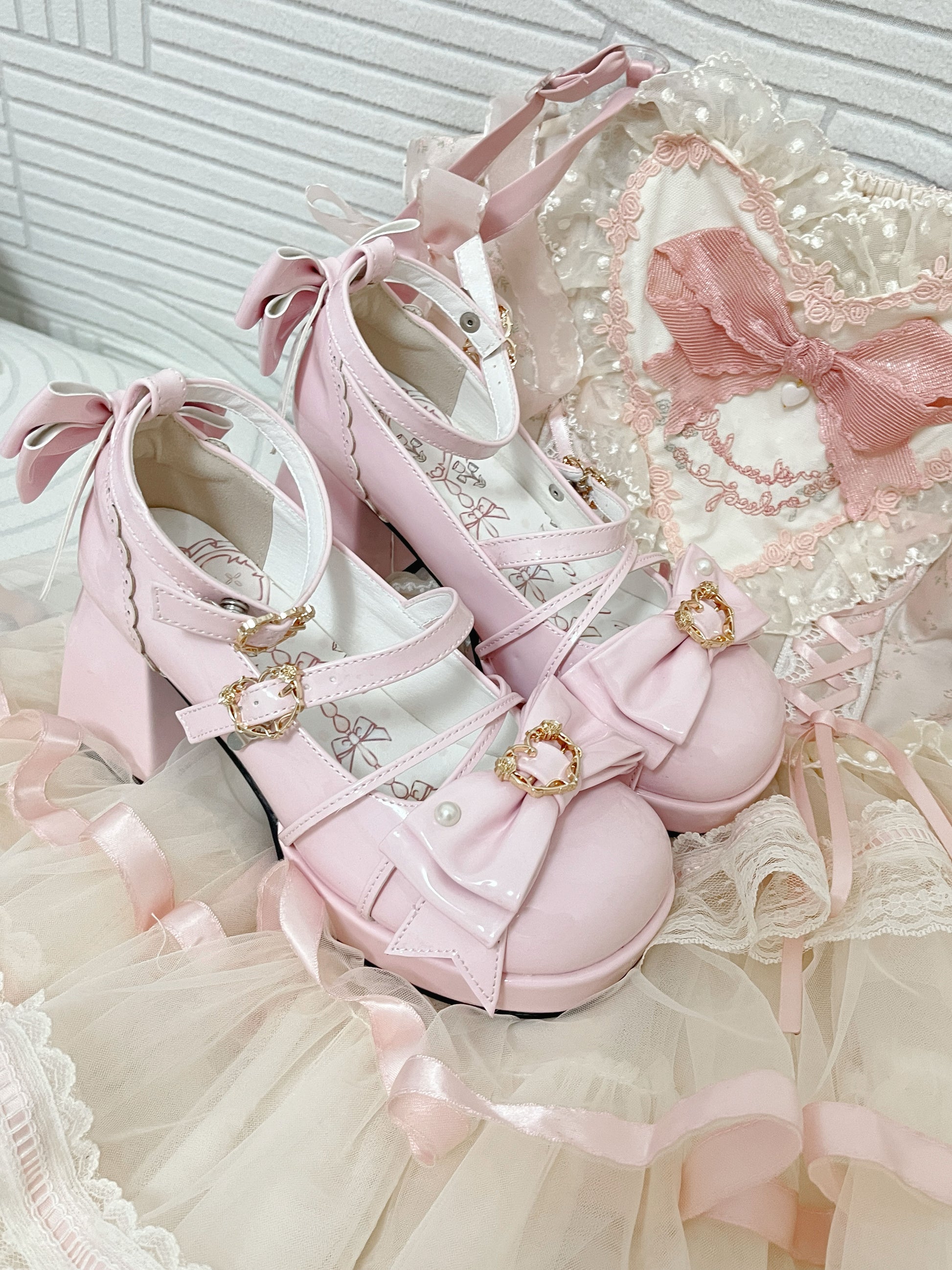 Chanson Cream Bows Lolita Shoes