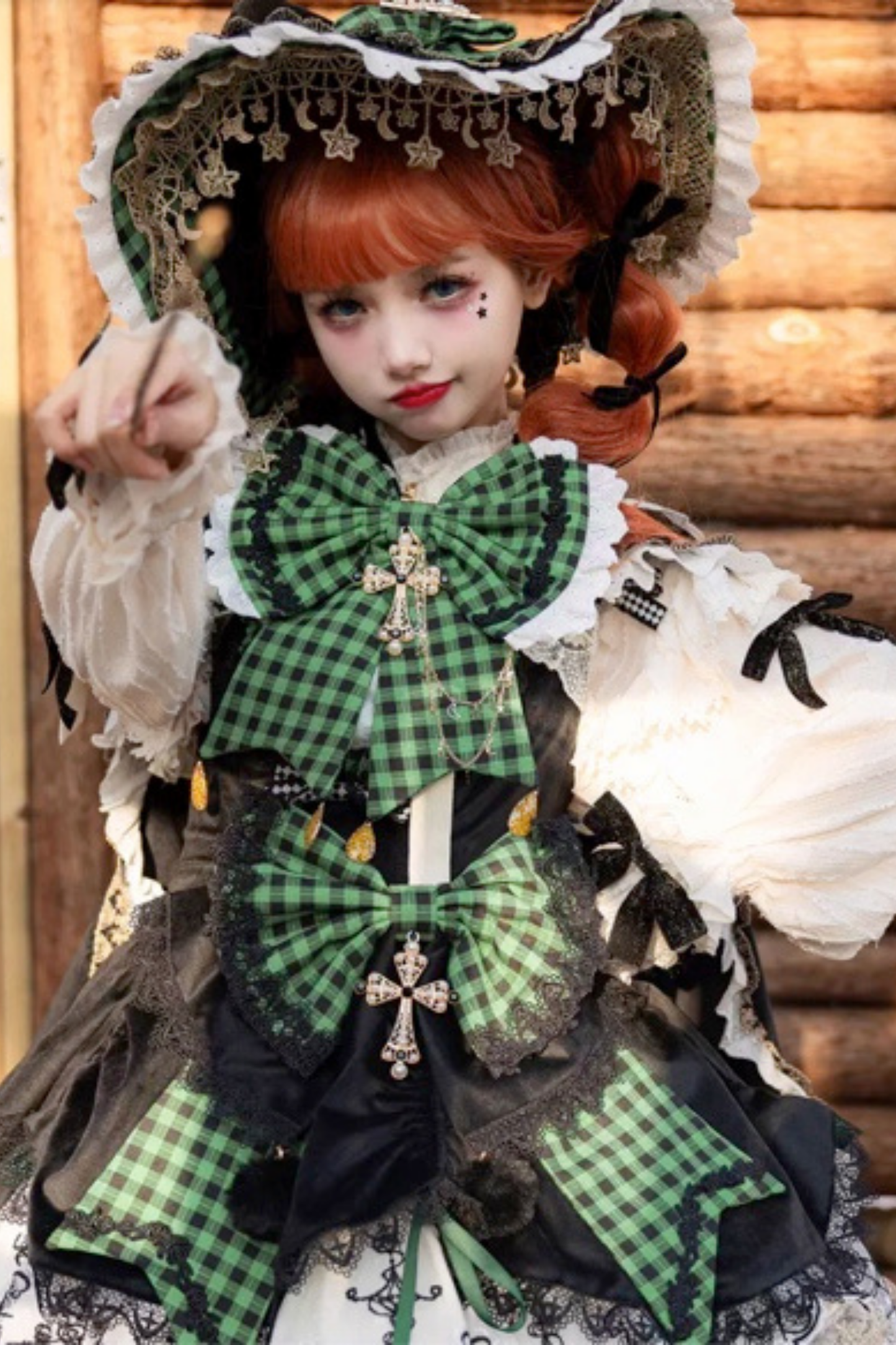 [Pre-order] Element Lolita Jumper Skirt + Inner Top + Cape + Big Ribbon + Hat