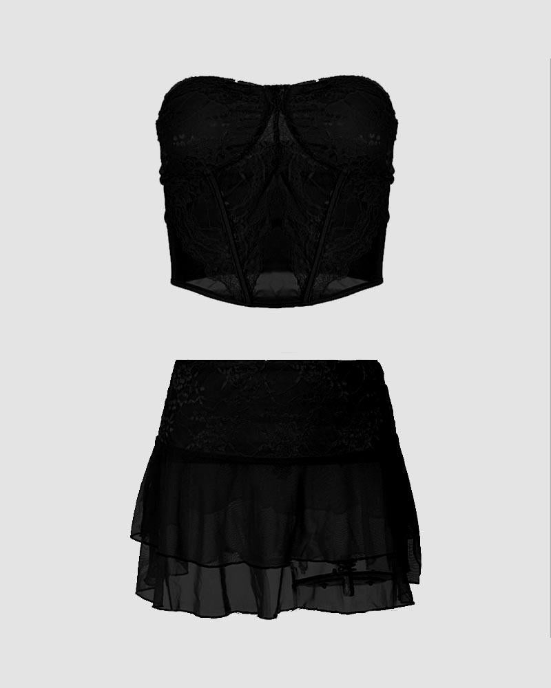 Cerauno Lace Corset and Matching Skirt Set