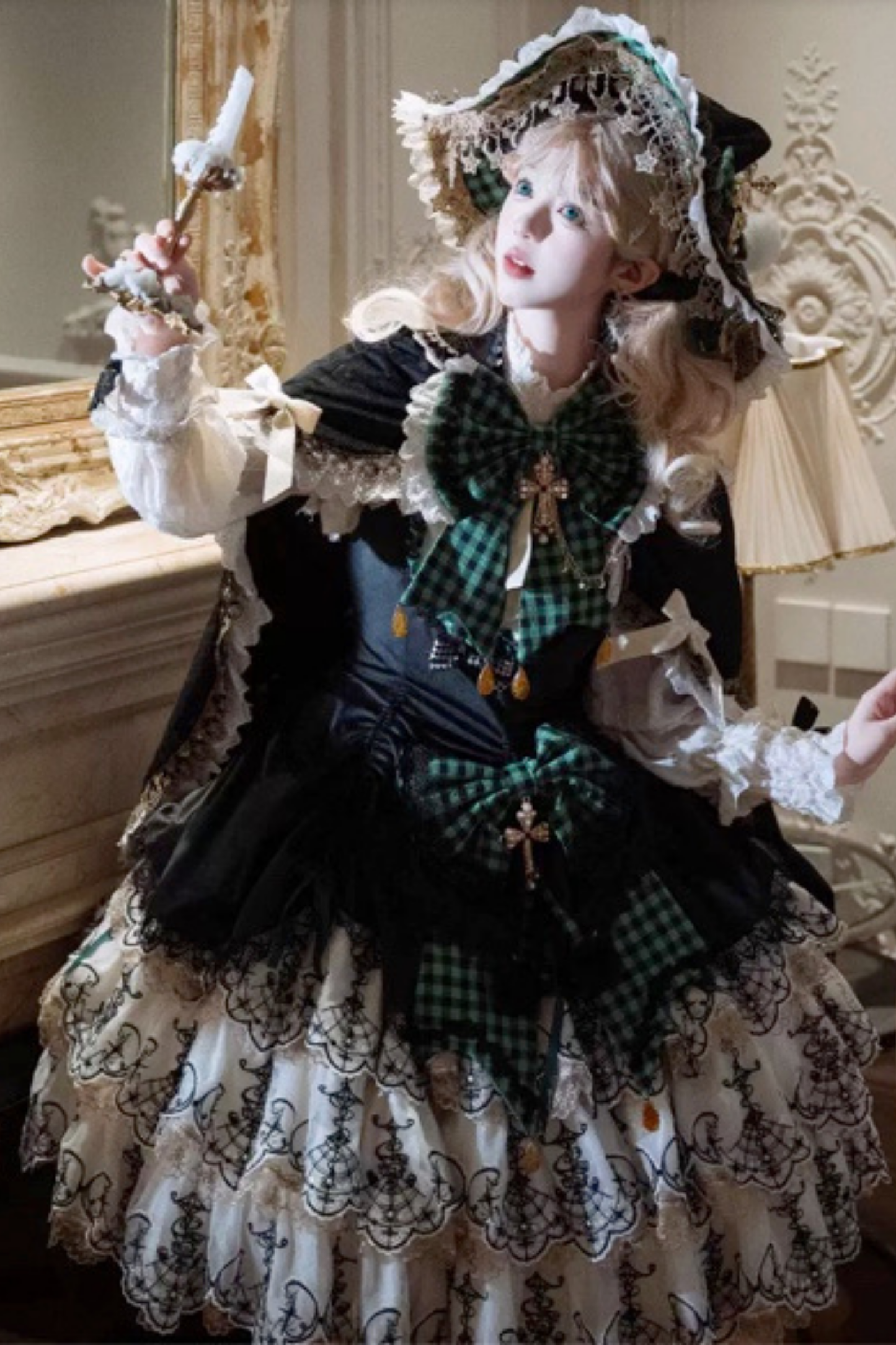 [Pre-order] Element Lolita Jumper Skirt + Inner Top + Cape + Big Ribbon + Hat