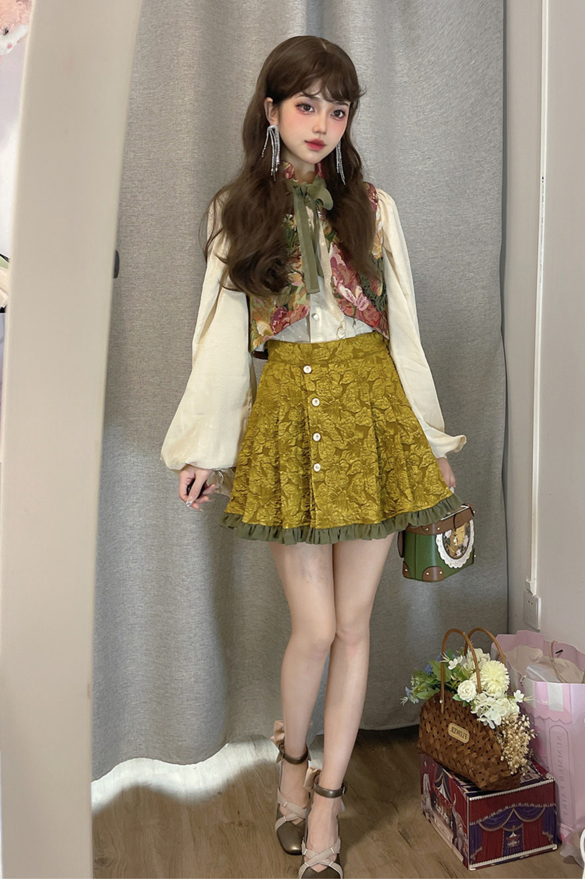 Golden Years Oil Painting Vest + Jacket + Skirt