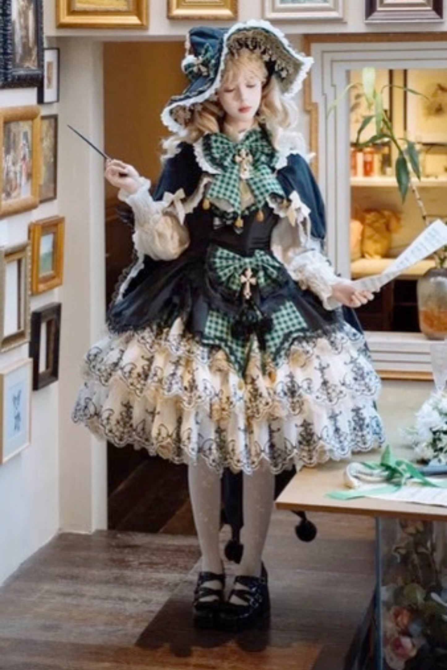 [Pre-order] Element Lolita Jumper Skirt + Inner Top + Cape + Big Ribbon + Hat