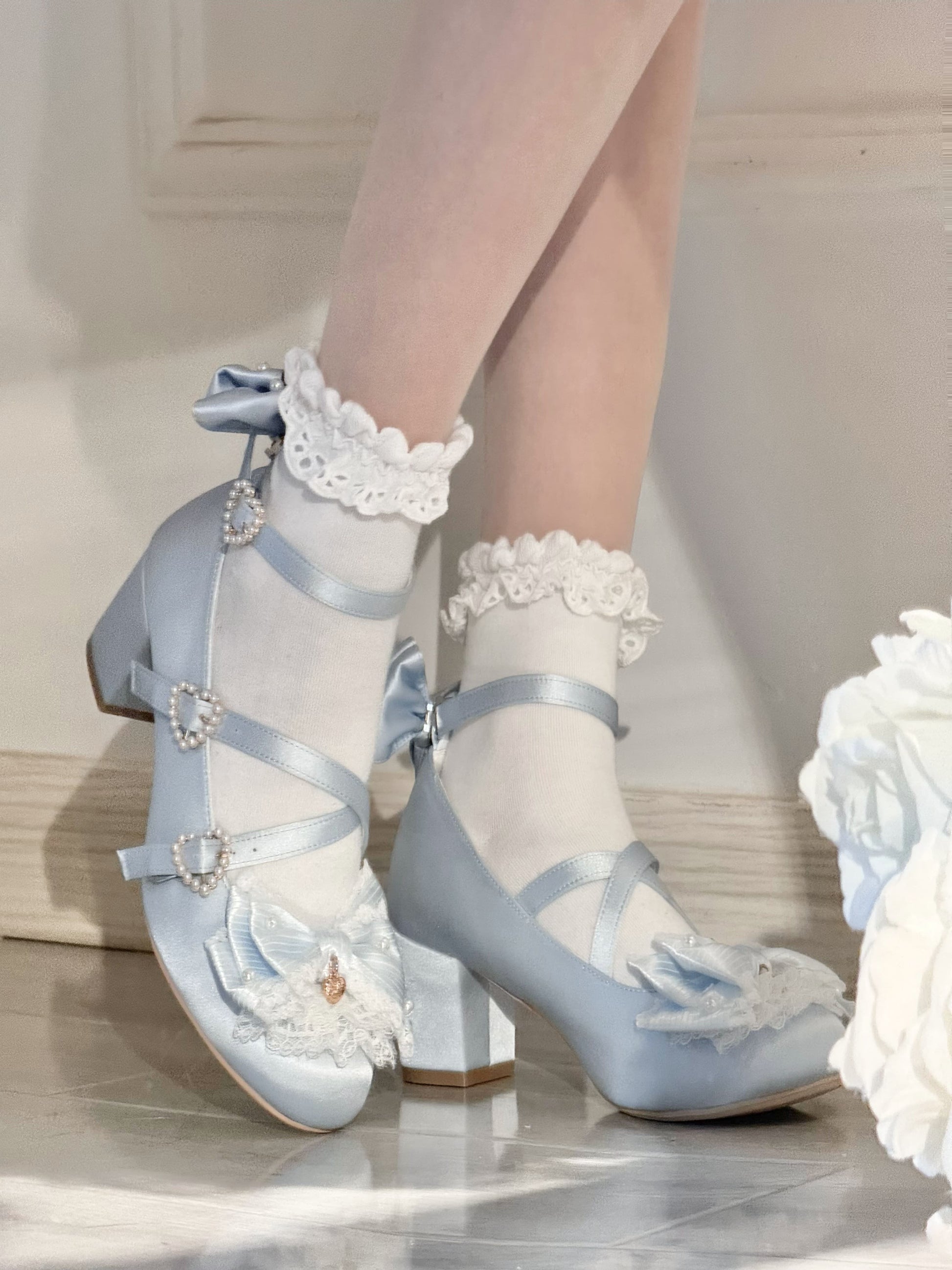 Satin Lace Flower Lolita Shoes