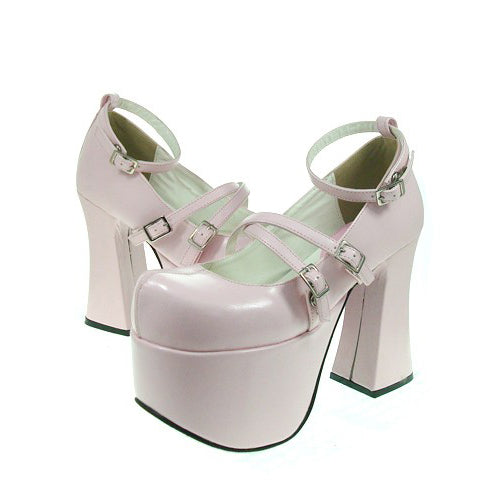 Pink Round Toe Scalloped Platform Heel High Lolita Shoes